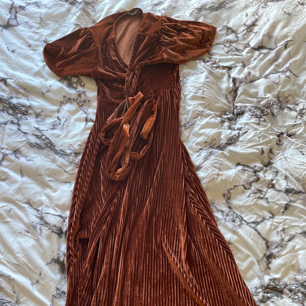 Baltic Born Velvet Wrap Dress in Copper